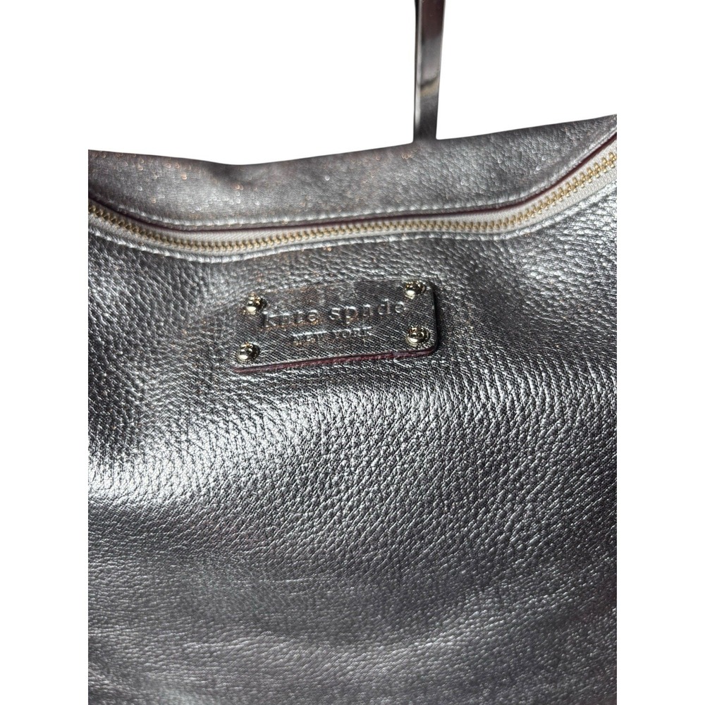 Kate Spade Large Silver Metallic Pebble Gray Hobo Bag Purse Soft‎ - Picture 9 of 10